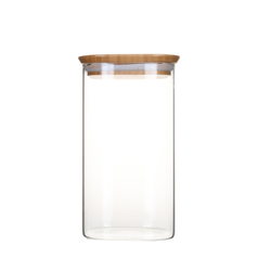 Pebbly Glass storage jar w. Bamboo d., 1.35l, 10x10x19.2 cm