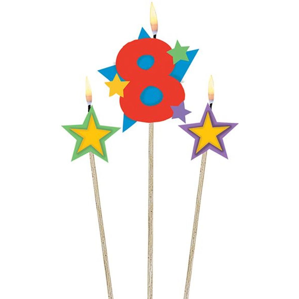 Amscan Number candle 8 with stars 3pcs. 12.2 - 13.5cm Bild 1