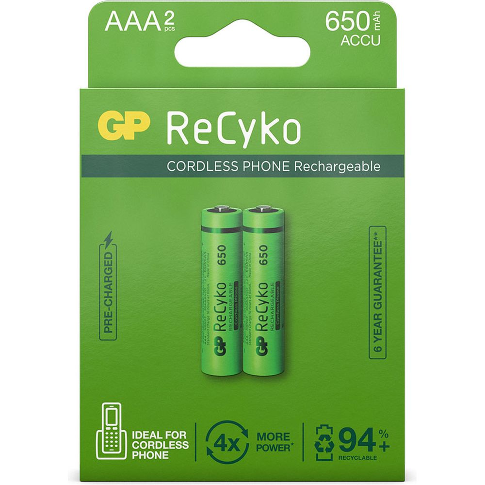 GP Batteries RECYKO+ AAA 650mAh batterie ricaricabili 2-pack
