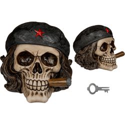 Sombo Money box skull with cigar with lock made of polyresin