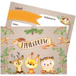 Papierdrachen 12 Einladungskarten zum Geburtstag – Waldtiere