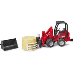 Bruder Schäffer Hoflader 2034 with ball gripper and 1 round bale