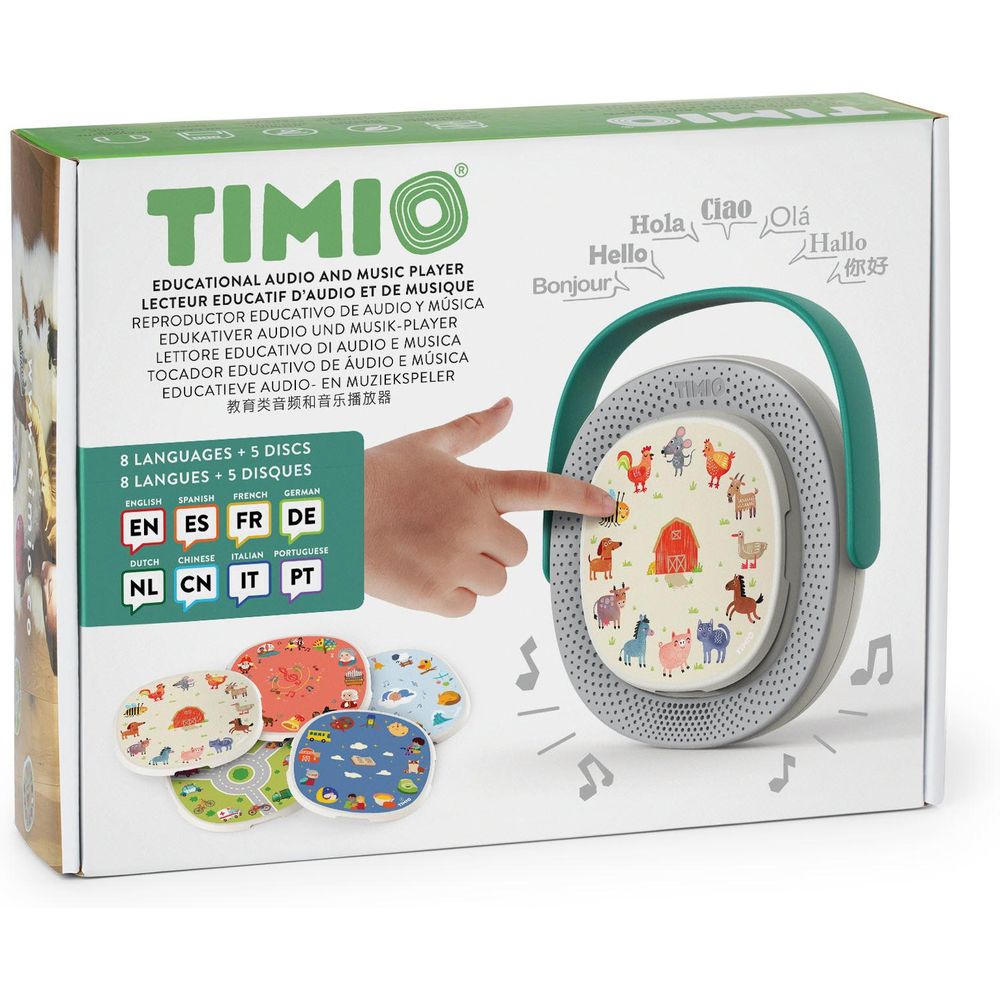 Sombo Lecteur audio TIMIO avec 5 disques audio en 8 langues EN, ES, FR, DE,  NL, CN, IT, PT - acheter chez