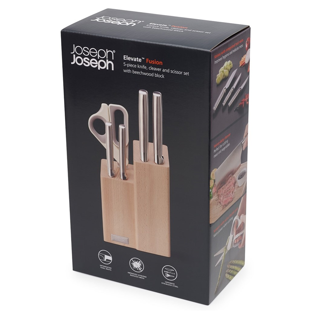 Joseph Joseph Elevate Fusion 5-Piece Knife & Scissor Set with Beechwood Block