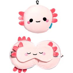 Sombo Cuscino da viaggio Axolotl e maschera per gli occhi