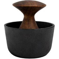 CrushGrind Mortar and Pestle KIRUNA 9 cm, Cast Iron / Acacia Wood