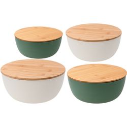 Pebbly Set di 4 insalatiere D14,19,23,5,28cm, crema, verde