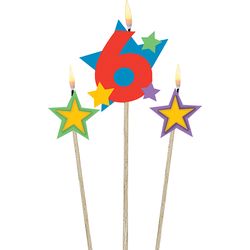 Amscan Number candle 6 with stars 3pcs 12.2 - 13.5cm