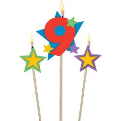 Amscan Number candle 9 with stars 3pcs 12.2 - 13.5cm