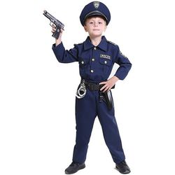 Fasnacht Costume Police Gr. 128 Giacca, pantaloni, cappello, cintura con porta pistola, manette e fischietti