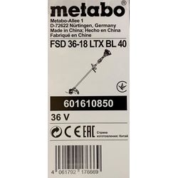 Metabo Débroussailleuse sans fil FSB 36-18 LTX BL 40 18V Solo en boîte 601611850