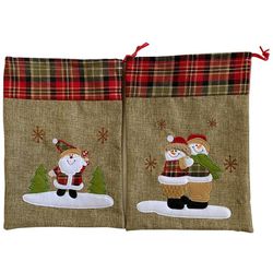 Dameco Jute bag with red drawstring Santa and snowman 21x30cm