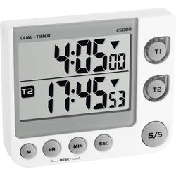 TFA Timer and stop watch digital white, double timer function