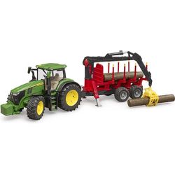Bruder John Deere 7R 350 with back trailer and 4 logs