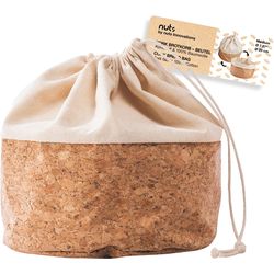 Bread bag with cord, cotton M, cork / beige, 20 cm