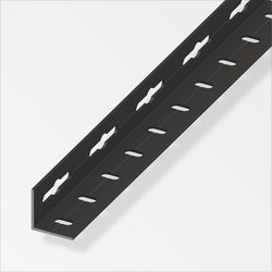 Alfer Angle profile galvanized steel 2 m perforated, isosceles black a=35.5 mm, b=35.5 mm, c=1.5 mm
