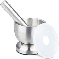 relaxdays Mortar and pestle 10 cm, stainless steel
