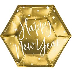 Amscan 6 Plate Happy New Year gold 20cm