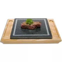 Nouvel Soapstone plate with wooden saucer, 34x28cm