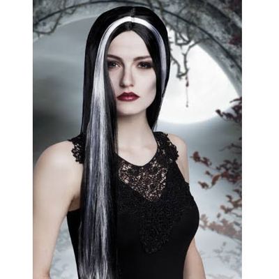 Fasnacht Wig Aurora black with two white strands Bild 5