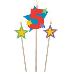Amscan Number candle 5 with stars 3pcs 12.2 - 13.5cm