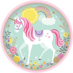 Amscan 8 Magical Unicorn plates 23cm, made of cardboard