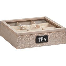 Zeller Present Tea box wood MDF glass 9 compartments 24x24x7cm