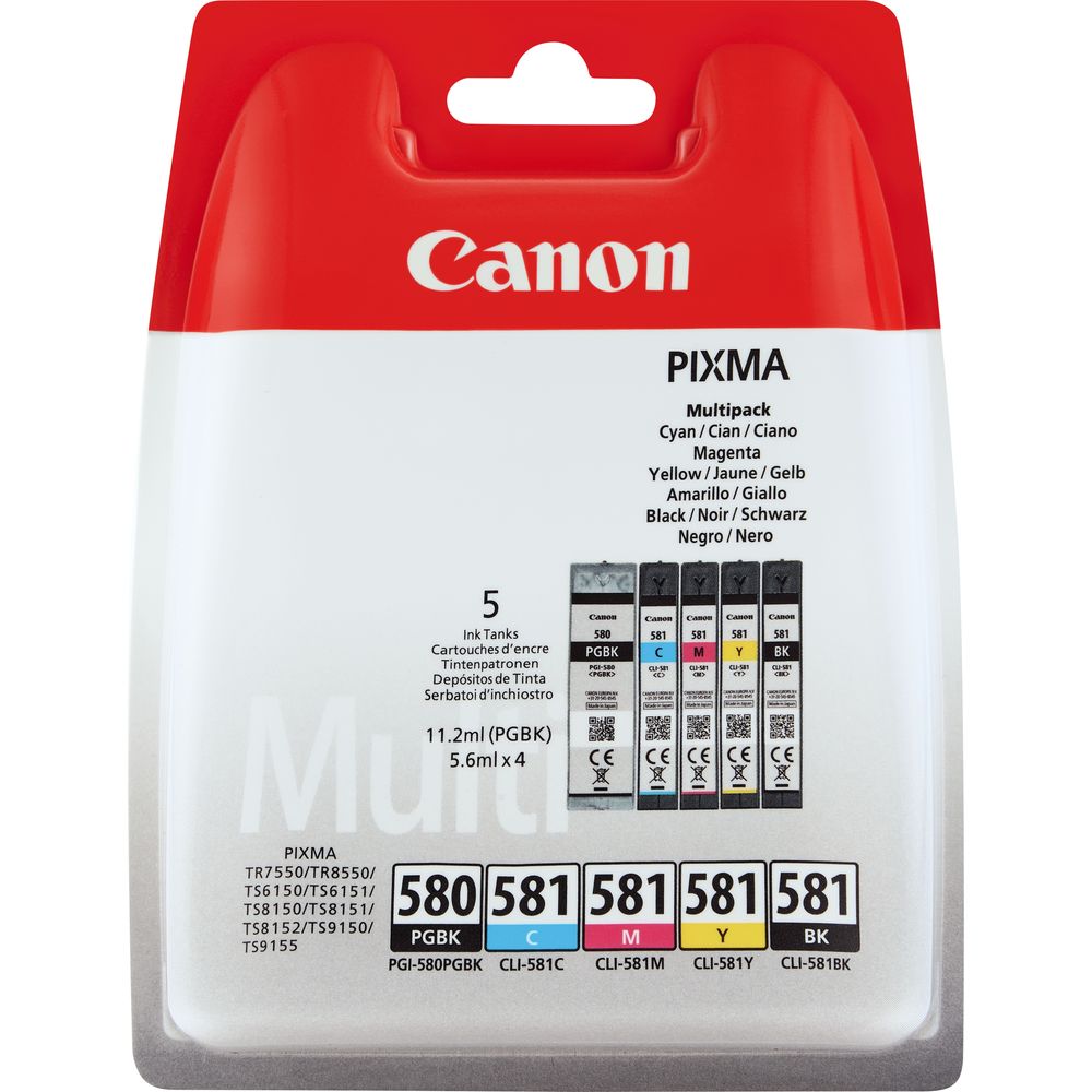 Canon Pack de 5 encres PGI-580 PGBK / CLI-581 BK / CMYK pour PIXMA
