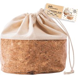 Bread bag with cord, cotton L, cork / beige, 24 cm