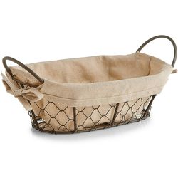 Zeller Present Bread basket country style wire linen with handles 26x17x9cm