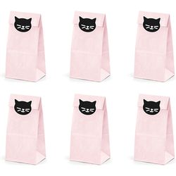Amscan 6 sacchetti per feste gattino rosa 8x18x6cm - di carta