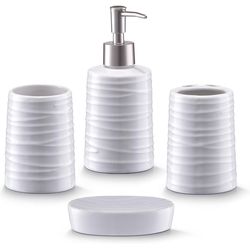 Zeller Present Set d&#39;accessoires de salle de bain relief blanc 4 pièces en céramique