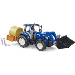 Bruder New Holland T5.120 with front loader bucket and forks