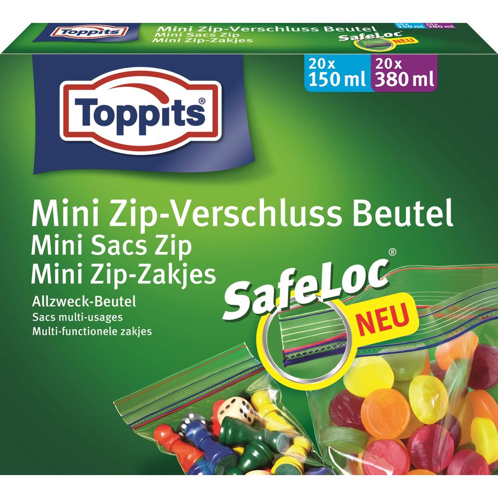 Toppits Sachet mini fermeture zip 20pcs 150ml et 20pcs 380ml - acheter chez