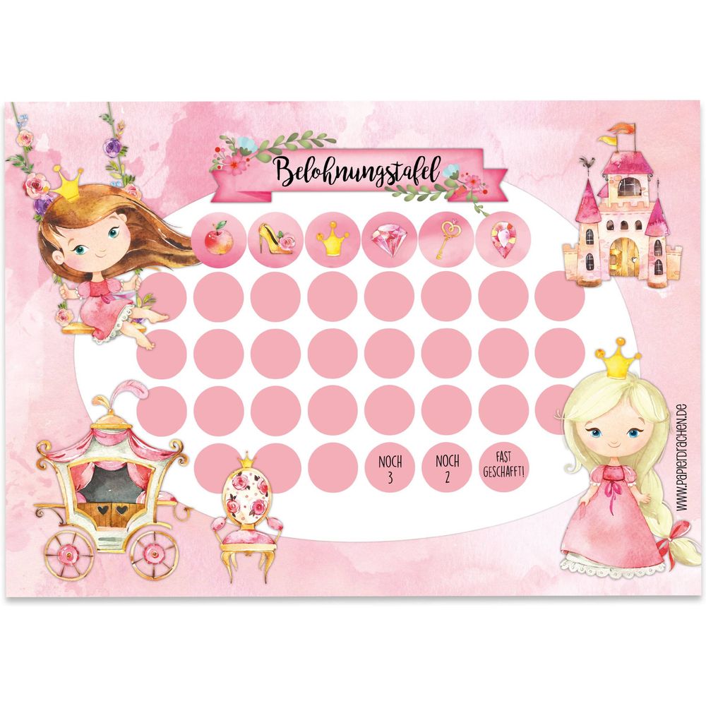 Papierdrachen Belohnungstafel für Kinder 10 Blatt – mit tollen Stickern für Jungs und Mädchen – Motiv Prinzessin Bild 1