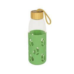 Pebbly Glasflasche mit Bambusdeckel und Silikonärmel 55cl