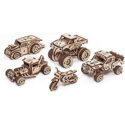 Eco Wood Art 3D Mini Holz-Modelbausatz - Fahrzeug Set (Monster Truck, Prerunner, Dragster, Hot Rod & Motorrad)
