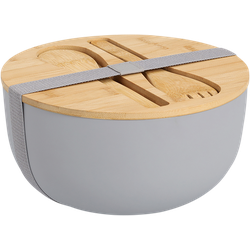 Zeller Present Salad bowl with utensils and lid bamboo ø 23.5x12.5 cm