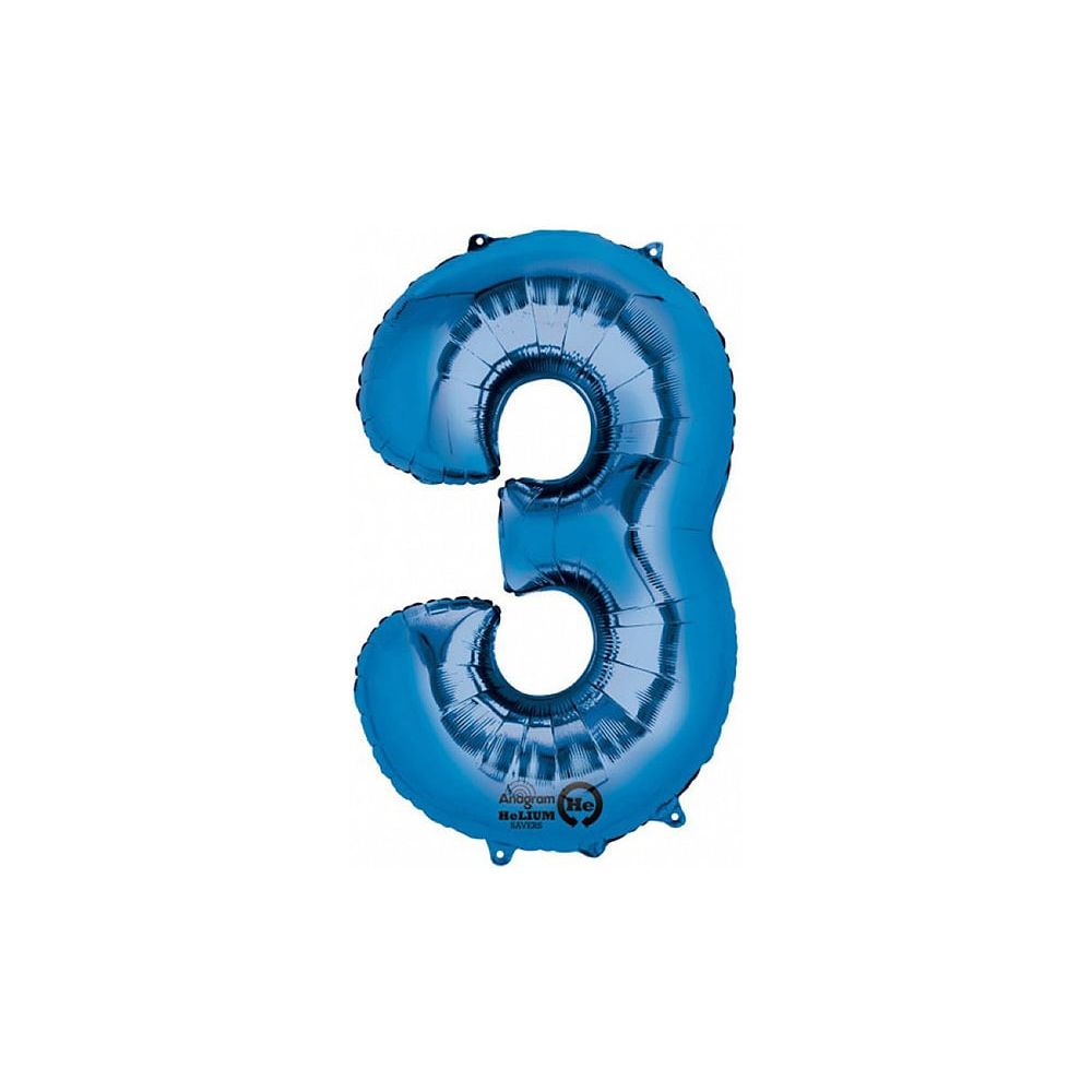 Amscan Palloncino in foil Numero 3 blu (86x64cm) - acquista su