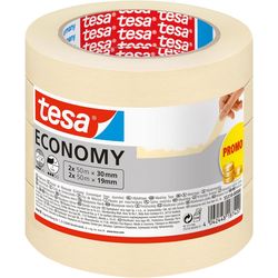 TESA Masking Tape Economy, Set of 2x 50m x 30mm, 2x 50m x 19mm